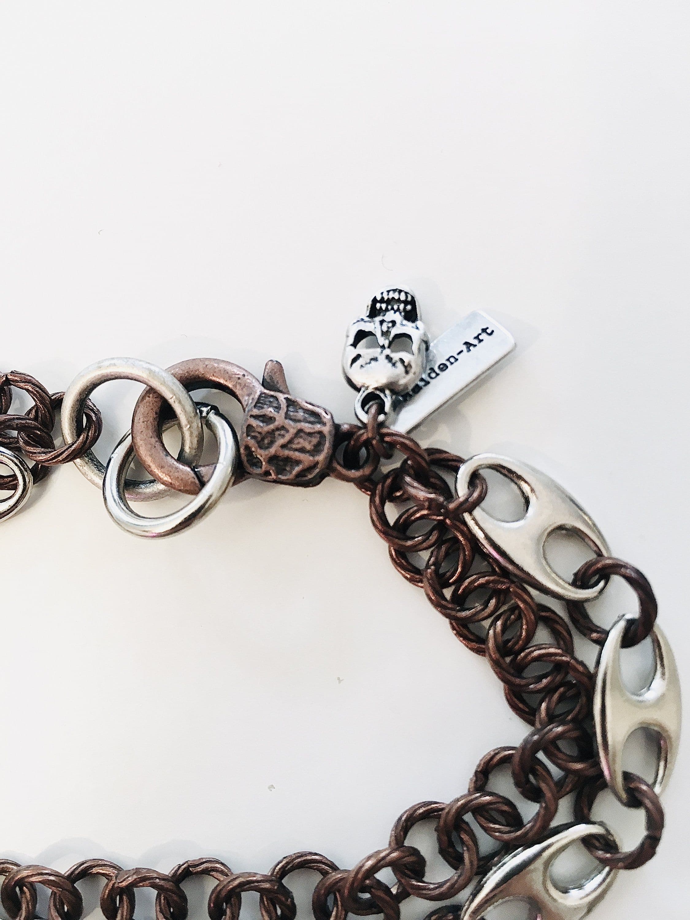 image-Silver and Copper Marine Link Chain Mens Bracelet, made in Italy, in 2