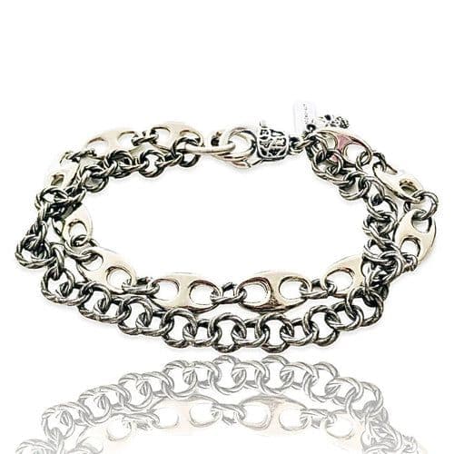 image-Silver and Copper Marine Link Chain Mens Bracelet, made in Italy, in 2