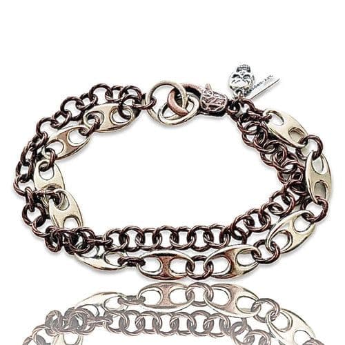 image-Silver and Copper Marine Link Chain Mens Bracelet, made in Italy, in 2