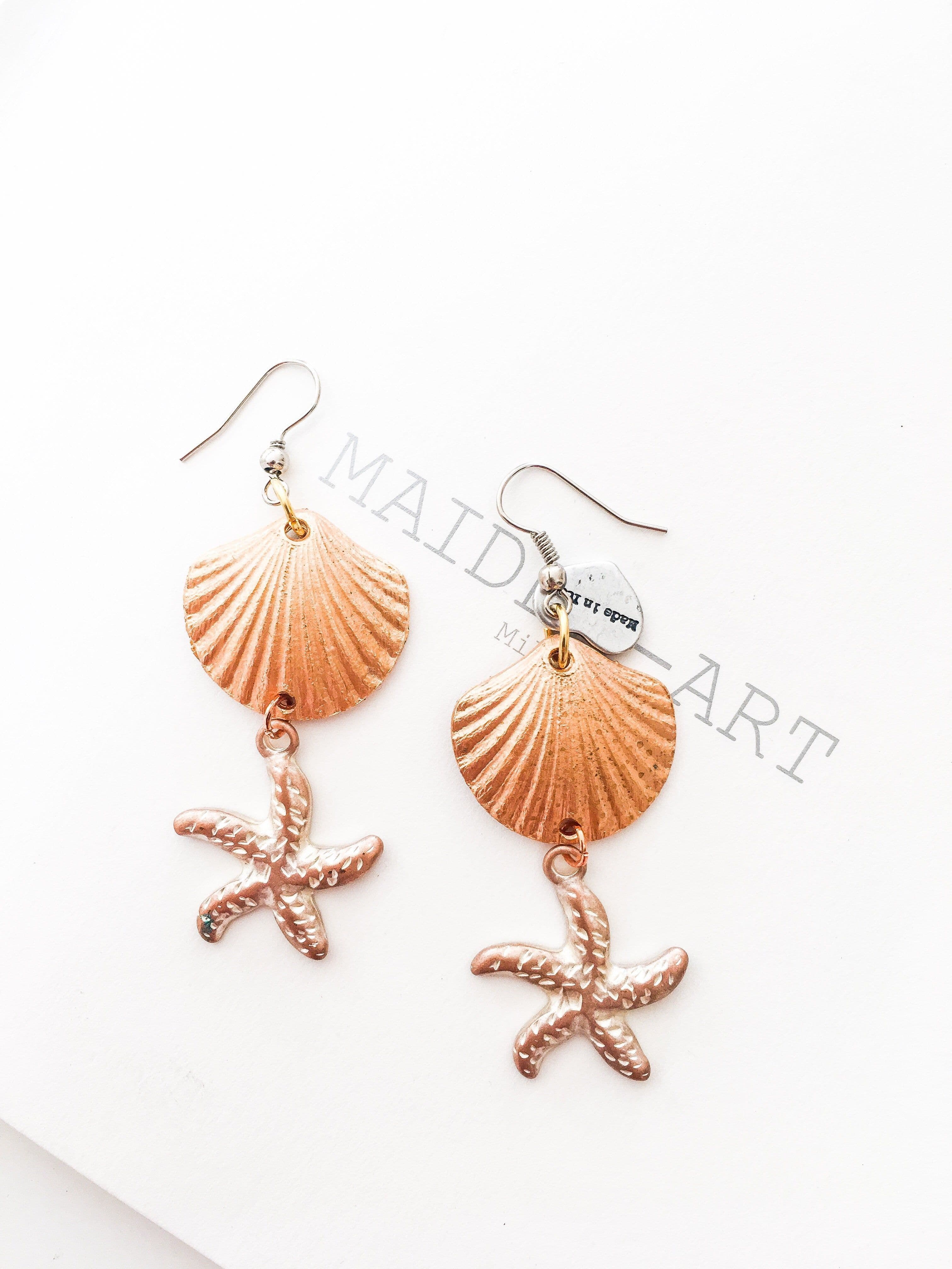 image-Statement Earrings with Shell and Starfish Charms