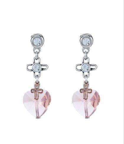 image-Dangle and drop earrings with peach hearts and crystals