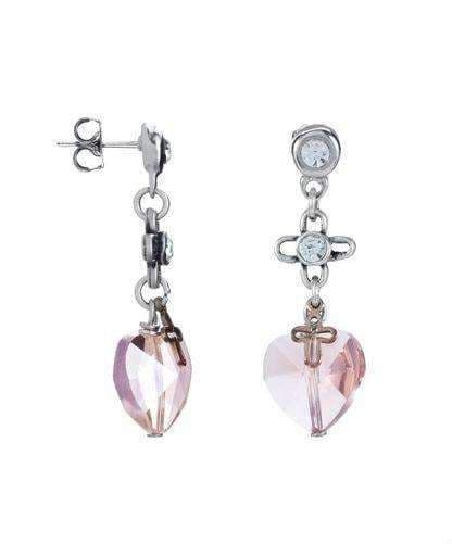 image-Dangle and drop earrings with peach hearts and crystals