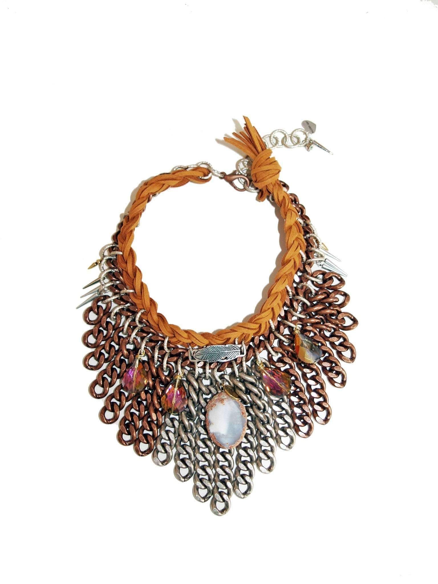 image-Statement chocker with agate stone and chocolate suede leather.