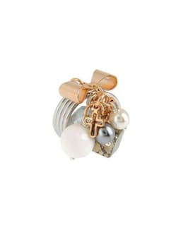 image-White onyx and aquamarine stones brass ring. Italian rings.
