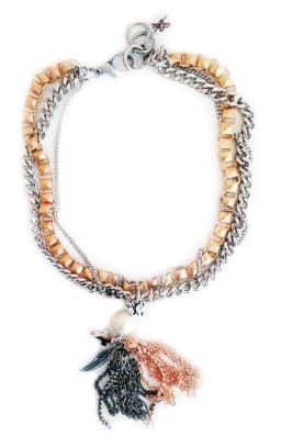 image-Tassel necklace with pearls, Swarovski crystals and charms. Trendy
