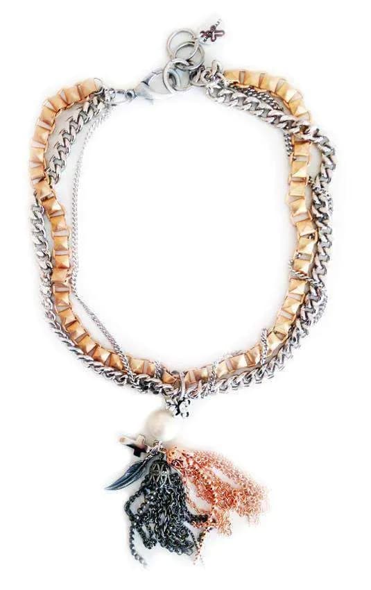 image-Tassel necklace with pearls, Swarovski crystals and charms. Trendy