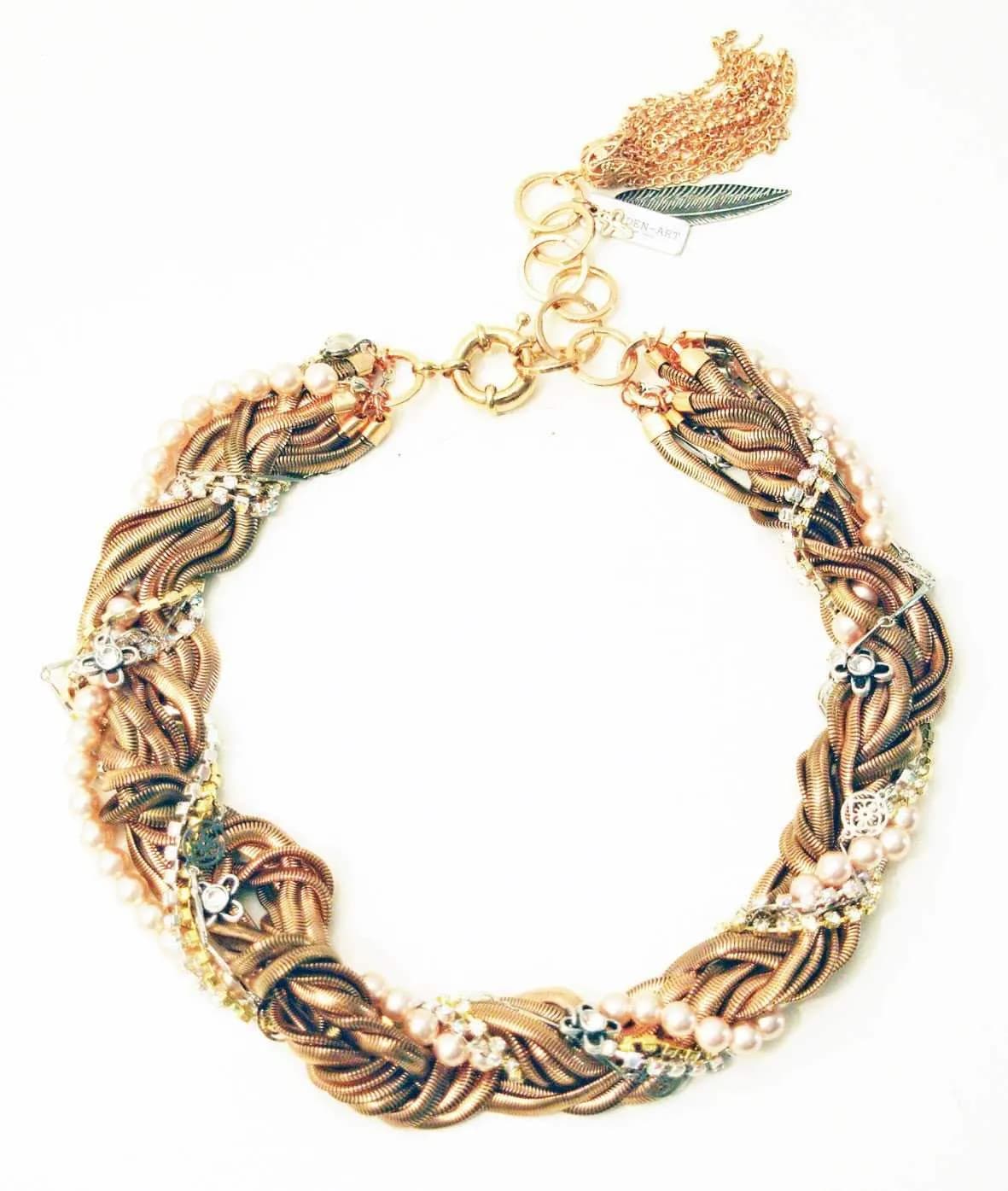 image-Rose Gold Torchon Necklace with Swarovski Crystals