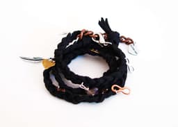 image-Black wraparound bracelet in deerskin leather with 18kt Gold Plated