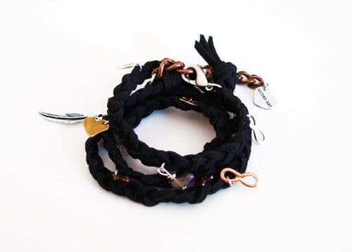 image-Black wraparound bracelet in deerskin leather with 18kt Gold Plated