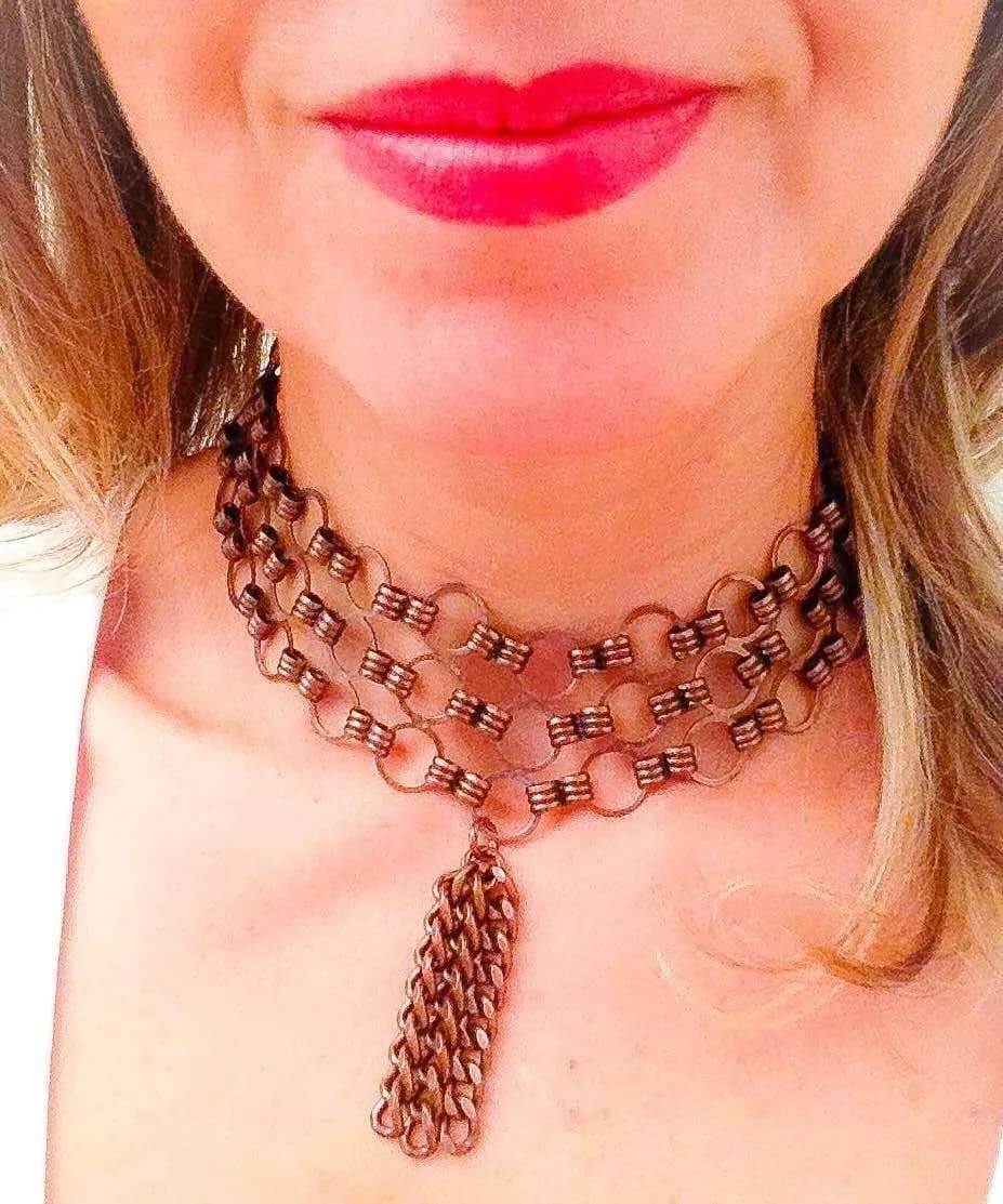 image-Choker with tassel. Choker necklace, boho necklace, bohemian jewelry,
