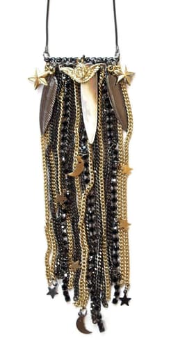 image-Multi Fringes Necklace in silver, ematite jet Swarovski crystals and