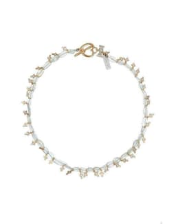 image-Aquamarine Stones and Rose Gold Necklace with Charms.