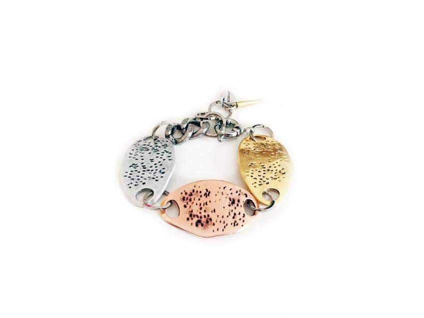 image-Cuff bracelet with plastron in silver, rose gold and gold