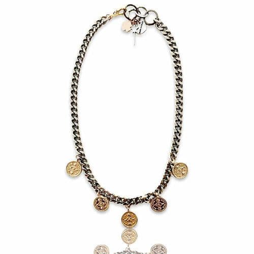 image-Evil Eye Coins Necklace in Gold and Silver.
