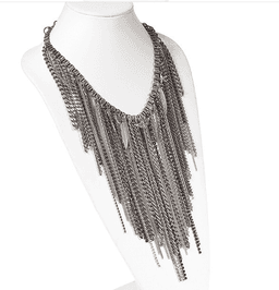 image-Chain fringe necklace with antique silver ad brass chains, studs,