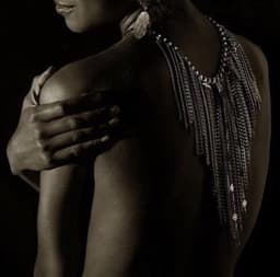 image-Chain fringe necklace with antique silver ad brass chains, studs,