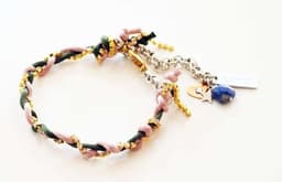 image-Charm bracelet with Lapis lazuli stones, crystals and silk cord.