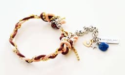 image-Charm bracelet with Lapis lazuli stones, crystals and silk cord.