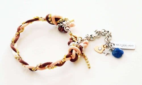 image-Charm bracelet with Lapis lazuli stones, crystals and silk cord.