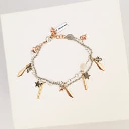 image-Gold Spikes Bracelet with Black Star, Bronze Crosses and Rose Gold
