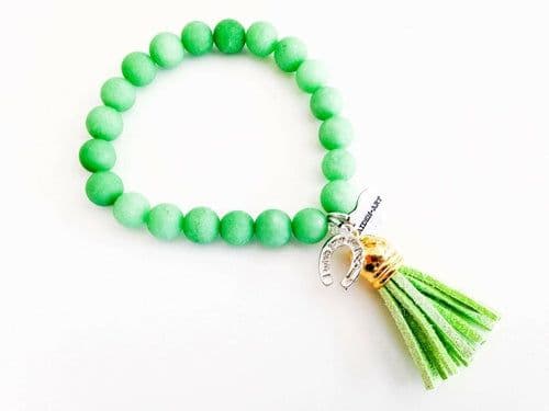 image-Colorful beaded bracelet with suede tassel. 5 Colors Available.