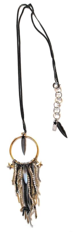 image-Moondrops Necklace with mother of pearl, brass and Swarovski Crystals.