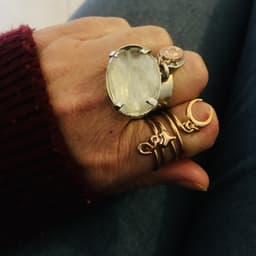 image-Crescent Moon and Heart Middle Ring. Middle Finger Ring.