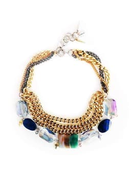 image-Blue lapis lazuli stones necklace with crystals, 18kt Gold Chains,