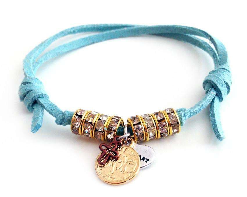 image-Deerskin leather wrap bracelet with Swarovski crystals and burnished