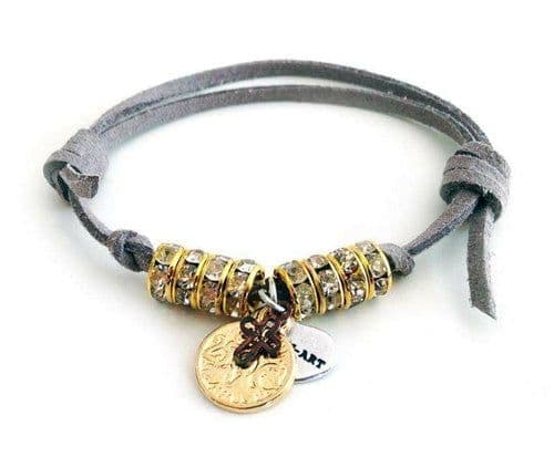 image-Deerskin leather wrap bracelet with Swarovski crystals and burnished