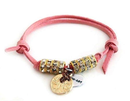 image-Deerskin leather wrap bracelet with Swarovski crystals and burnished