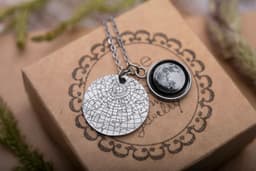 image-Personalized Star Map + Moon Phase Necklace, Star Map By Date