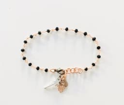 image-Rosary bracelet with magic wand and hamsa charm. Spinels Bracelet.