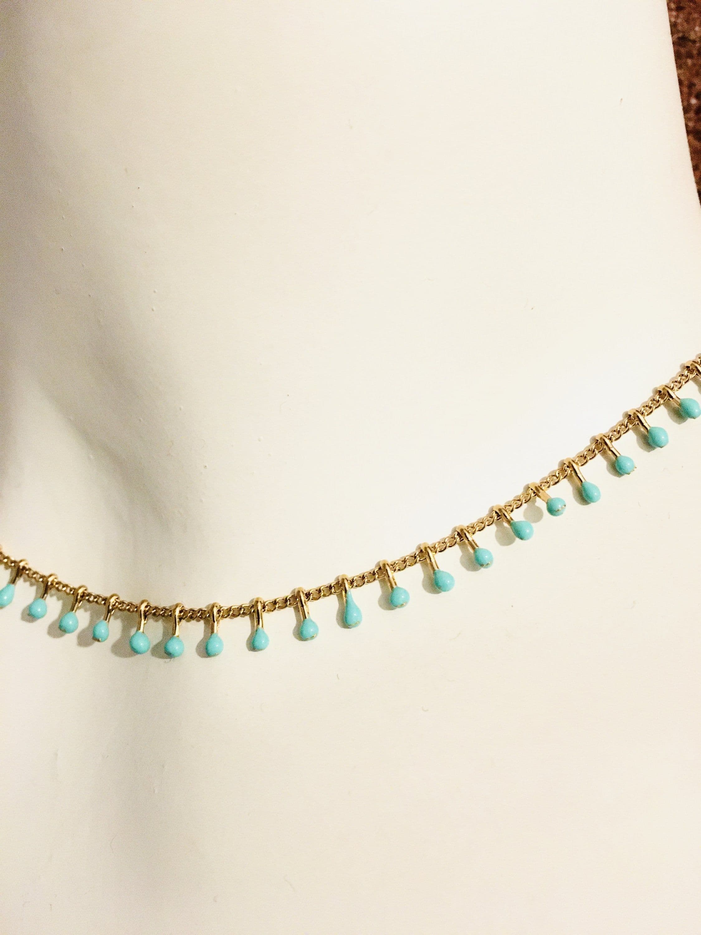 image-Gold Choker Necklace with tiny Drops in 3 Colors, multi drop necklace,