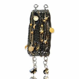 image-Black Ematite Jet Crystals Cuff Bracelet with 18kt Gold Plated Charms.