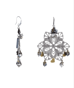 image-Chandelier Earrings with sparkling beads and charms. Oversized