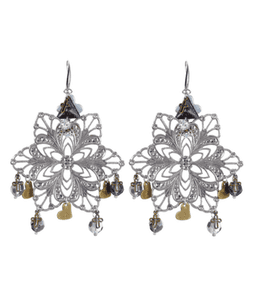 image-Chandelier Earrings with sparkling beads and charms. Oversized