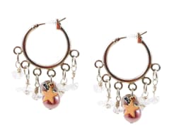 image-Rose quartz and pearls hoop earrings with star charm. Perfect for