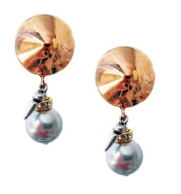image-Clip on earrings with light blue pearls, rhinestones, brass and