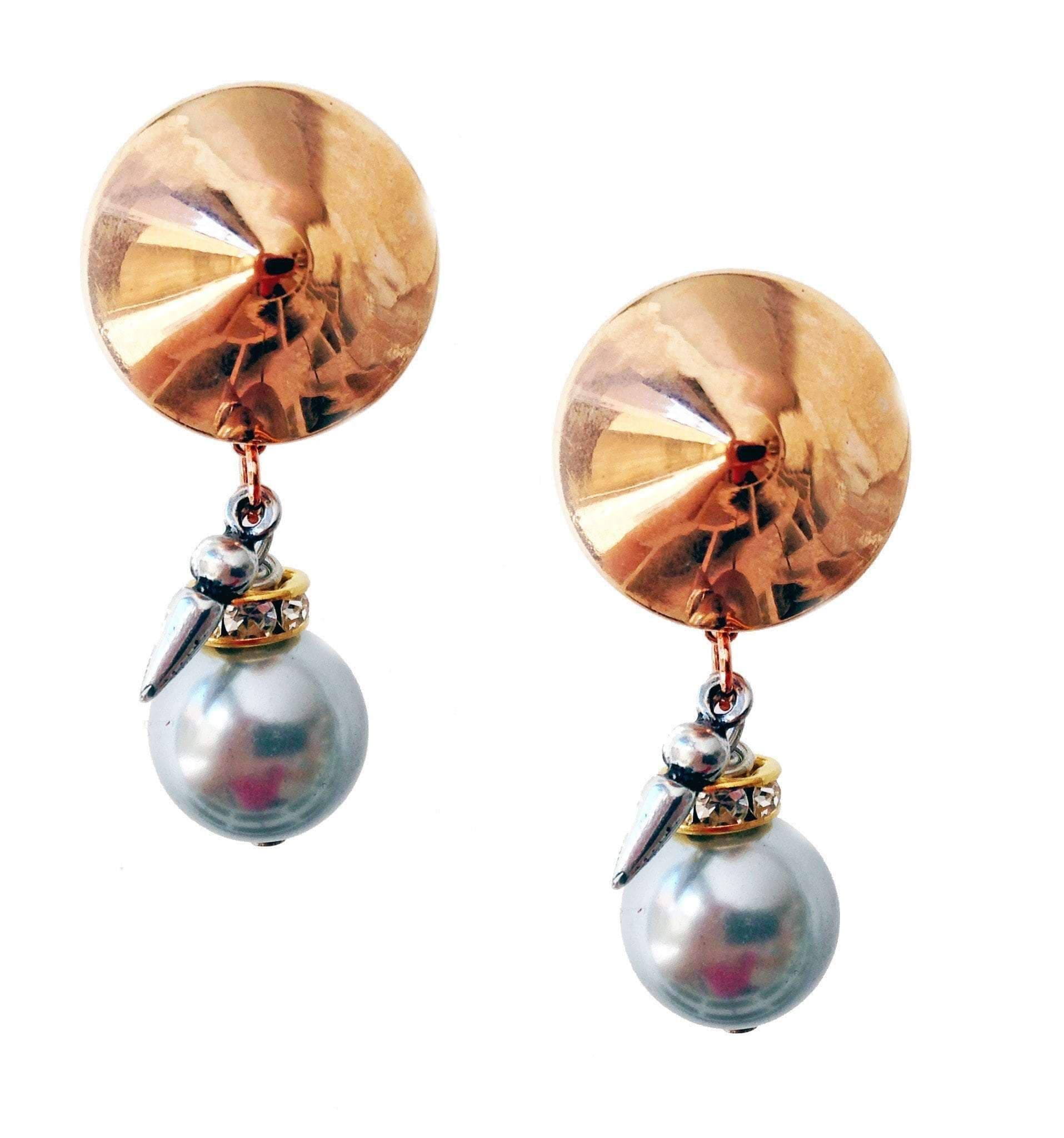 image-Clip on earrings with light blue pearls, rhinestones, brass and