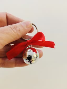 image-Silver Bell and Red Silk Bow Keychain - Gift for Women, Gift for Her,