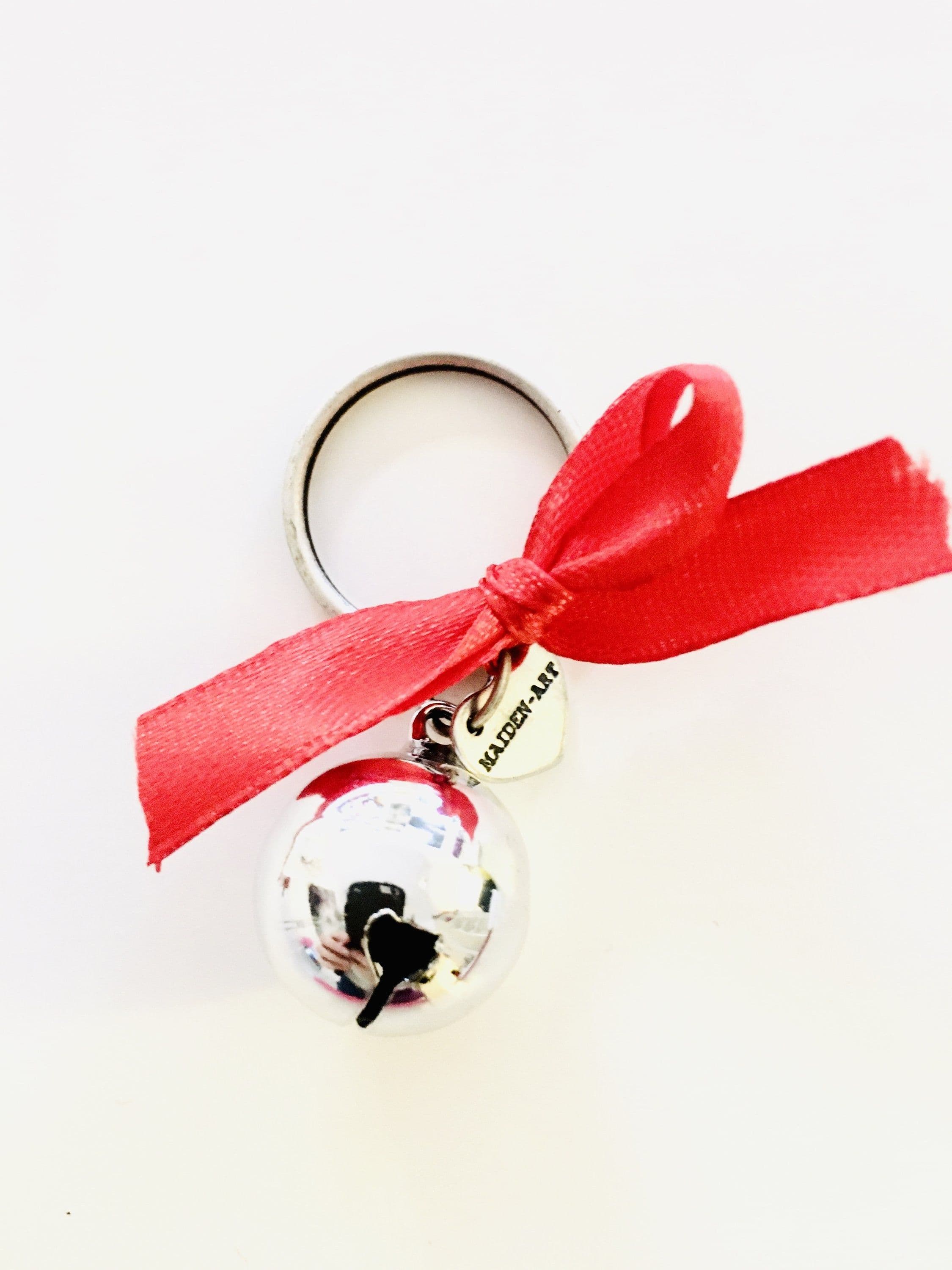 image-Silver Bell and Red Silk Bow Keychain - Gift for Women, Gift for Her,