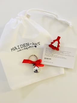 image-Silver Bell and Red Silk Bow Keychain - Gift for Women, Gift for Her,