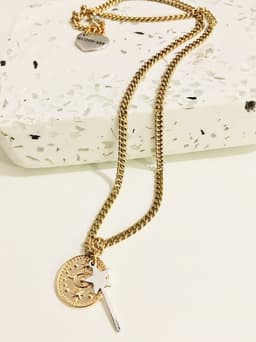 image-Gold Evil Eye Coin Necklace and Magic Wand Charm