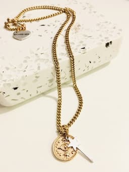 image-Gold Evil Eye Coin Necklace and Magic Wand Charm
