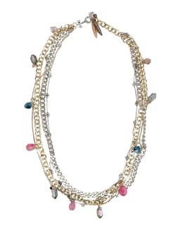 image-Stylish Necklace made with rows of silver-plated and rose gold-plated