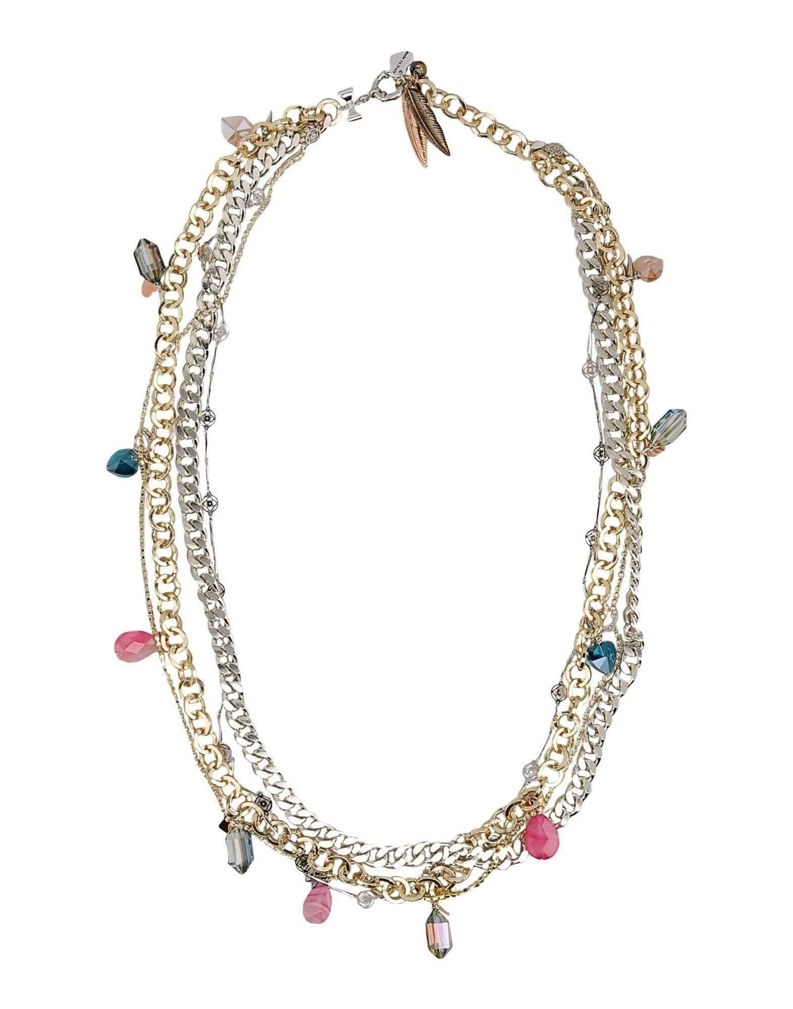 image-Stylish Necklace made with rows of silver-plated and rose gold-plated
