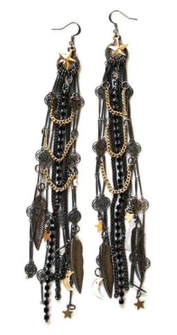 image-Black Ematite Jet Rhinestones Cluster Earrings with 18kt Gold Plated