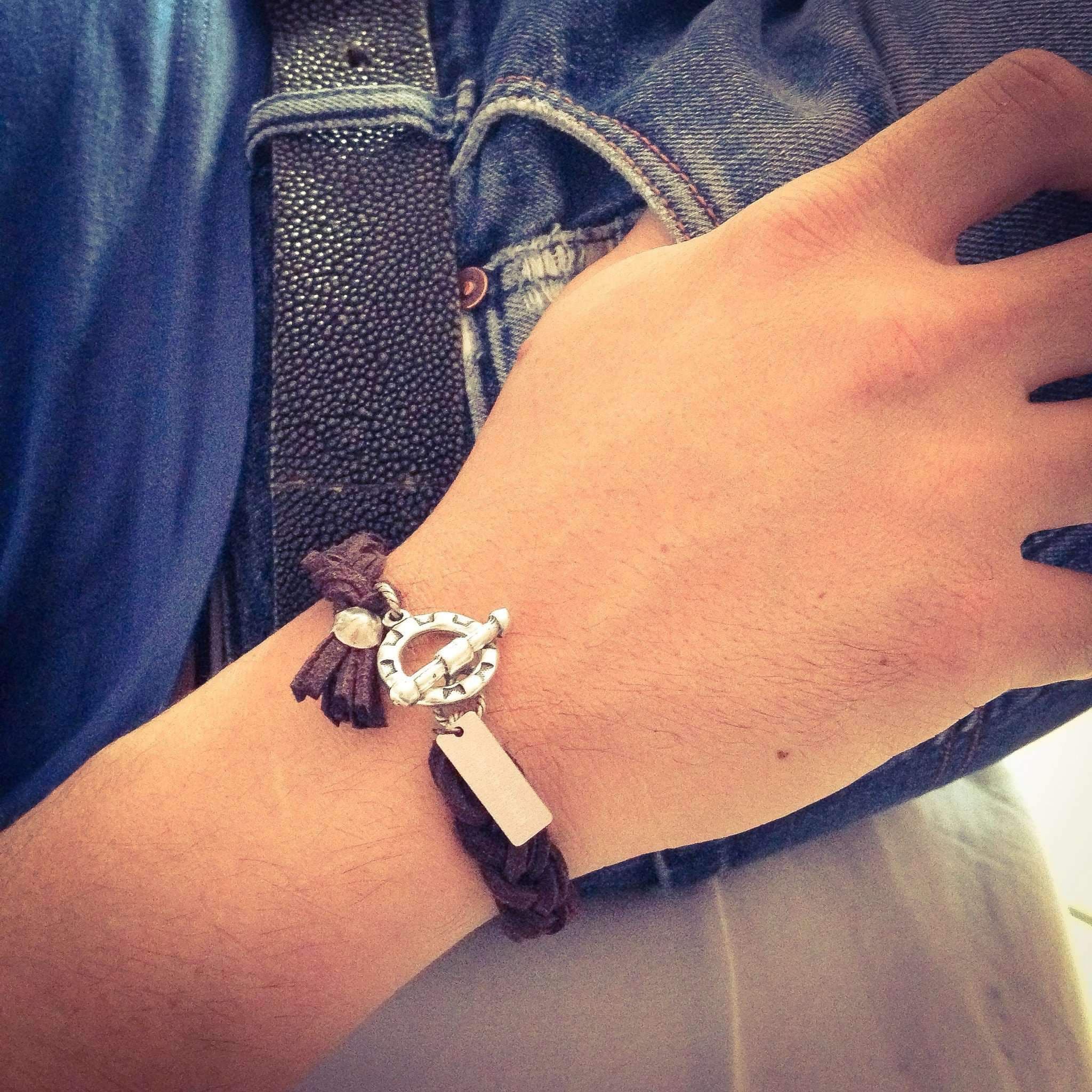 image-Mens braided brown deerskin wrap bracelet