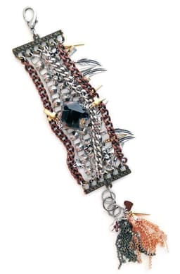 image-Cuff bracelet with natural stone, rhinestones, charms and burnished